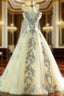 Champagne Deep V-neck Backless Appliques Wedding Dresses