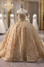 Champagne Gold Ball Gown Tulle Sequins Beading Formal Prom Dresses