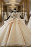 Champagne Gold Ball Gown Tulle Sequins High Neck Backless Wedding Dresses