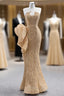 Champagne Gold Mermaid Sequins Strapless Formal Prom Dresses