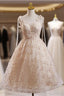 Champagne Lace Spaghetti Straps Homecoming Dresses