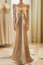 Champagne Mermaid Sequins Long Sleeve Formal Prom Dresses