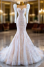 Champagne Mermaid Sequins Long Sleeve Wedding Dresses