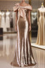 Champagne Mermaid Sequins Off the Shoulder Formal Prom Dresses