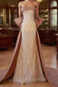Champagne Mermaid Sequins Strapless Formal Prom Dresses