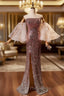 Champagne Pink Sequins Mermaid Strapless Formal Prom Dresses