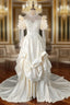 Champagne Satin Long Sleeve Appliques Wedding Dresses