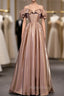 Champagne Satin Off the Shoulder Long Formal Prom Dresses