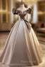 Champagne Satin Off the Shoulder Puff Sleeve Formal Prom Dresses