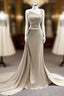 Champagne Satin One Shoulder Beading Formal Prom Dresses