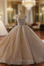 Champagne Sequins Beading Open Back Wedding Dresses