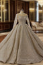 Champagne Sequins Long Sleeve Backless Wedding Dresses