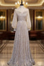 Champagne Sequins Long Sleeve Formal Prom Dresses