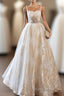 Champagne Spaghetti Strap Tulle Formal Dresses, A-Line Sweetheart Neck Formal Party Dresses