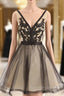 Champagne Tulle Appliques Backless Homecoming Dresses