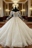 Champagne Tulle Appliques Off the Shoulder Long Sleeve Wedding Dresses