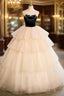 Champagne Tulle Black Velvet Strapless Beading Quinceanera Dresses
