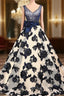 Champagne Tulle Blue Appliques V-neck Train Wedding Dresses