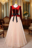 Champagne Tulle Burgundy Velvet Long Sleeve Formal Prom Dresses