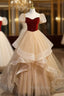 Champagne Tulle Burgundy Velvet Formal Prom Dresses
