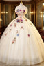 Champagne Tulle Colorful Flower Quinceanera Dresses