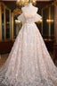 Champagne Tulle Flower Off the Shoulder Formal Prom Dresses