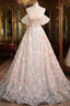 Champagne Tulle Flowers Sequins Off the Shoulder Formal Prom Dresses