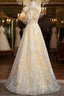 Champagne Tulle Halter Beading Formal Prom Dresses