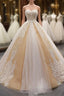 Champagne Tulle Lace Appliques Sweetheart With Beading Formal Prom Dresses
