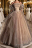 Champagne Tulle Lace Long Formal Prom Dress, Champagne Evening Formal Dress