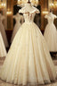 Champagne Tulle Off the Shoulder Flower Quinceanera Dresses