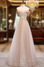 Champagne Tulle Sequins Beading Off the Shoulder Formal Prom Dresses