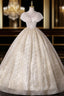Champagne Tulle Sequins Beading V-neck Quinceanera Dresses