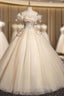 Champagne Tulle Sequins Flower Quinceanera Dresses