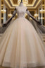 Champagne Tulle Sequins High Neck Beading Quinceanera Dresses