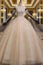 Champagne Tulle Sequins High Neck Beading Quinceanera Dresses