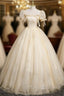 Champagne Tulle Sequins Puff Sleeve Quinceanera Dresses