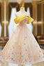 Champagne Tulle Sequins Strapless Tea Length Formal Prom Dresses