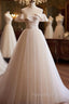 Champagne Tulle Spaghetti Straps Pleats Wedding Dresses