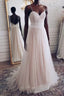 Champagne tulle sweetheart lace long Formal Prom dress tulle formal dress