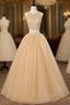 Champagne Two Piece O-neck Sparkling Beaded Crystals Tulle Sweet 16 Dresses