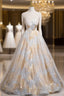 Champagne White Spaghetti Straps Beading Formal Prom Dresses