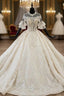 Champange Tulle Sequins Short Sleeve Backless Beading Wedding Dresses