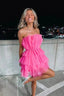 Line Hot Pink Short Homecoming Dresses, Strapless Party Dresses