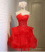 Charming A-line lace strapless short homecoming dresses