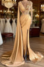 Charming Long Sleeves V-Neck Mermaid Long Evening Dresses With Side Train