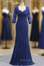 Charming Plus Size Royal Blue Mother Of The Bride Dresses Mermaid 3/4 Sleeves