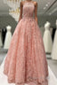 Charming Tulle Lace A-Line Long Formal Prom Dresses Evening Dresses