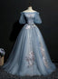 Charming Tulle Puffy Sleeves Long Formal Gown, Formal Prom Dresses