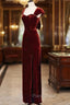 Charming Wine Red Velvet Cap Sleeves Long Party Dresses, Wedding Party Dresses
